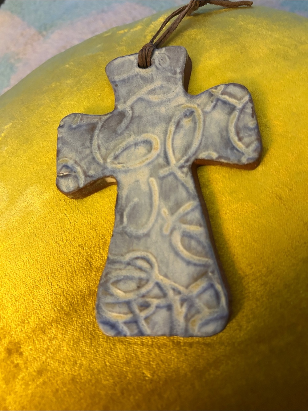 Handcrafted Blue PotteryCross Wall Hanging or Ornament7.5X5.5 inches